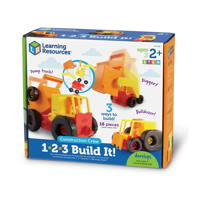 1-2-3 Build It! Construction Crew Playset – 16-Piece Snap-Together STEM Toy for Toddlers