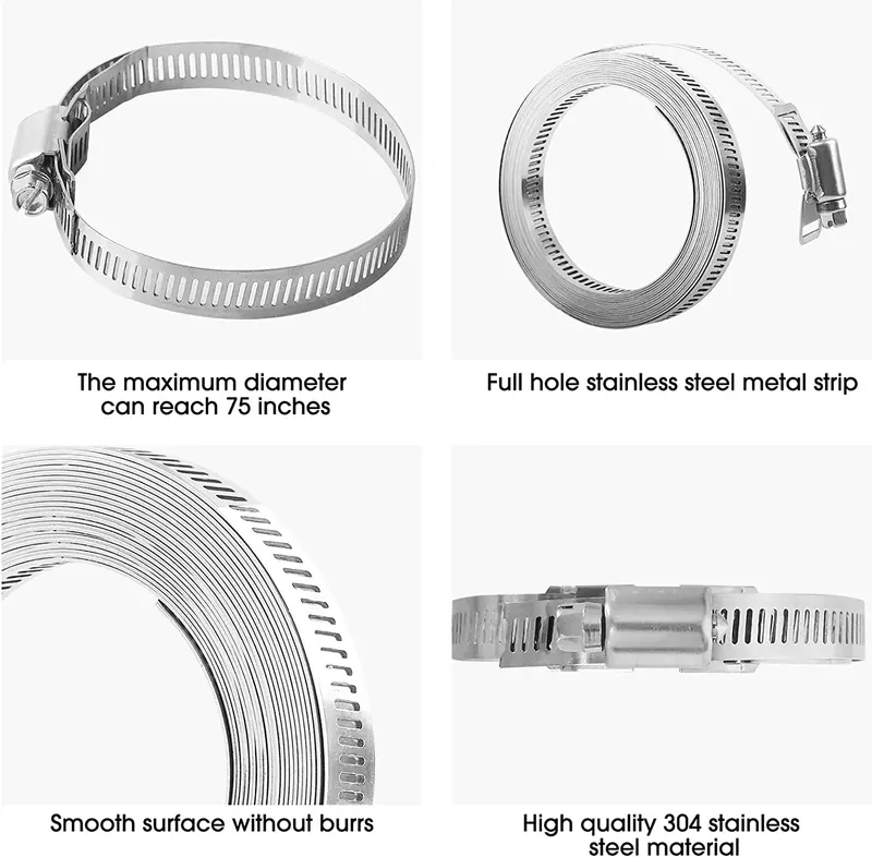 10-Foot Stainless Steel Hose Strap Kit – 304 Grade Adjustable Clamping System with Fasteners