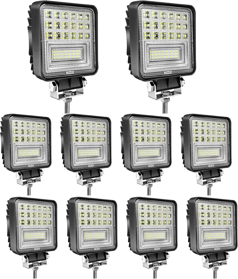 10-Pack 126W LED Work Light Bars | 4-Inch Combo Beam, 6000K Brightness, Waterproof Off-Road Utility Lights