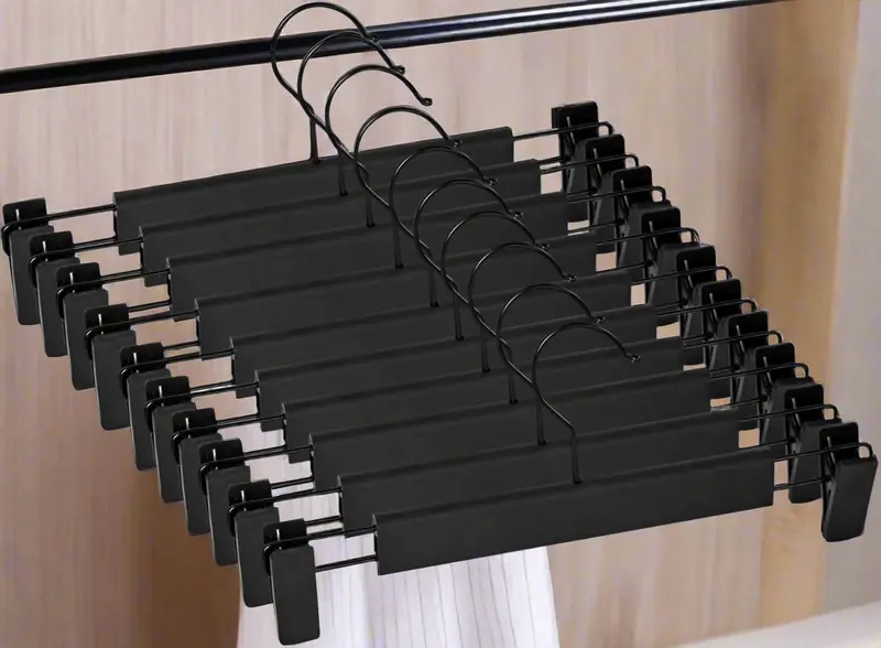 10-Pack Black Metal Clip Hangers – Non-Slip, Space-Saving Garment Organizers for Pants, Skirts, and Trousers – AMHP2355