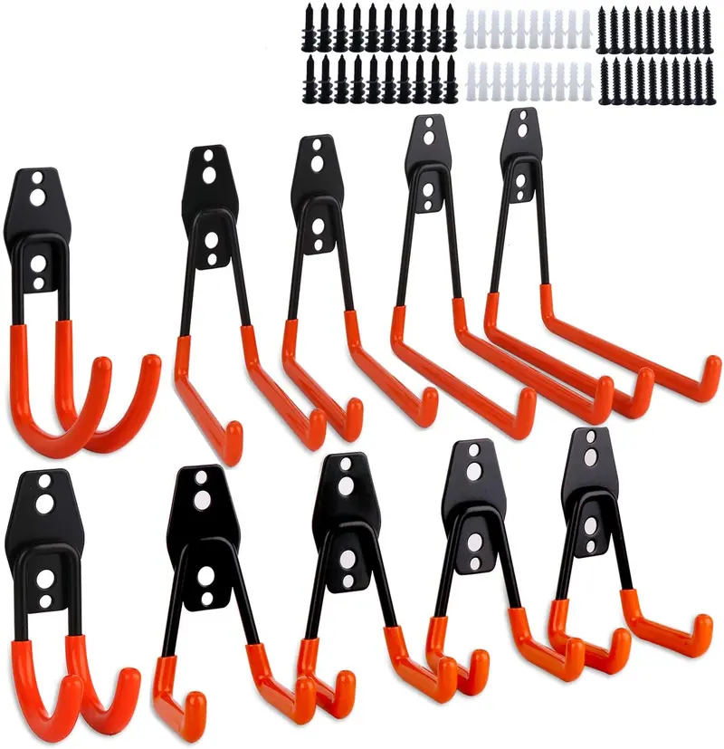 10-Pack PVC-Coated Wall Hooks – Rust-Resistant Heavy-Duty Garage Tool Organizer (WT21391)
