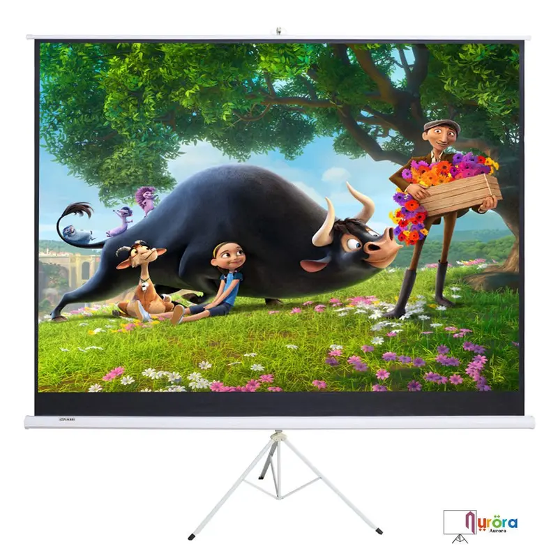 100-Inch Pull-Up Projector Screen on Tripod – Compact, Quick-Setup Home Theater Display