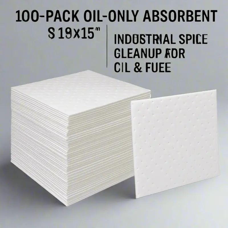 100-Pack Industrial Oil-Only Absorbent Pads (18″ x 15″) for Diesel, Fuel, and Oil Spill Cleanup | SKU: 1372024