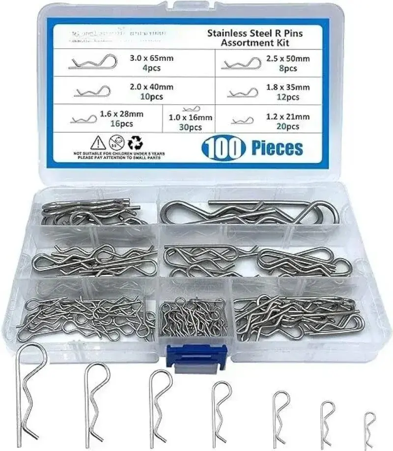 100-Piece Stainless Steel Spring Cotter Pin Selection (FS090523)