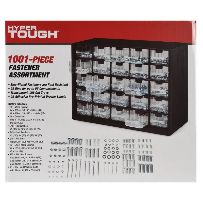 1001-Piece Universal Fastener Assortment Kit – Organized Hardware Collection in Storage Case