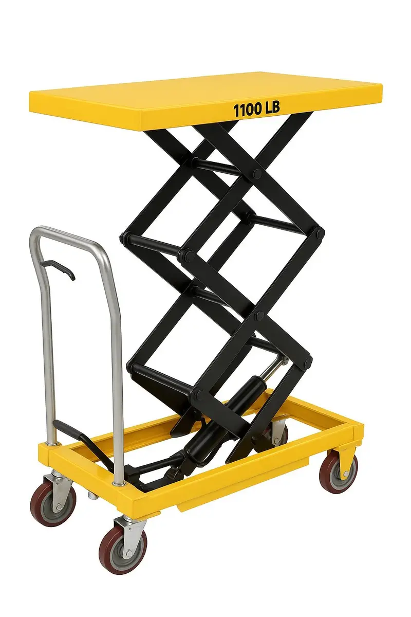 1100 lb Capacity Hydraulic Double-Height Scissor Lift Table – Industrial-Strength Mobile Platform | DSLT05009