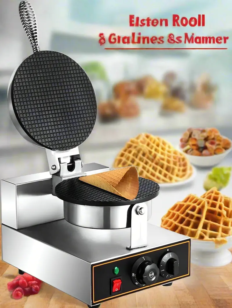 110V Stainless Steel Waffle, Egg Roll, and Ice Cream Cone Maker – Non-Stick S11883