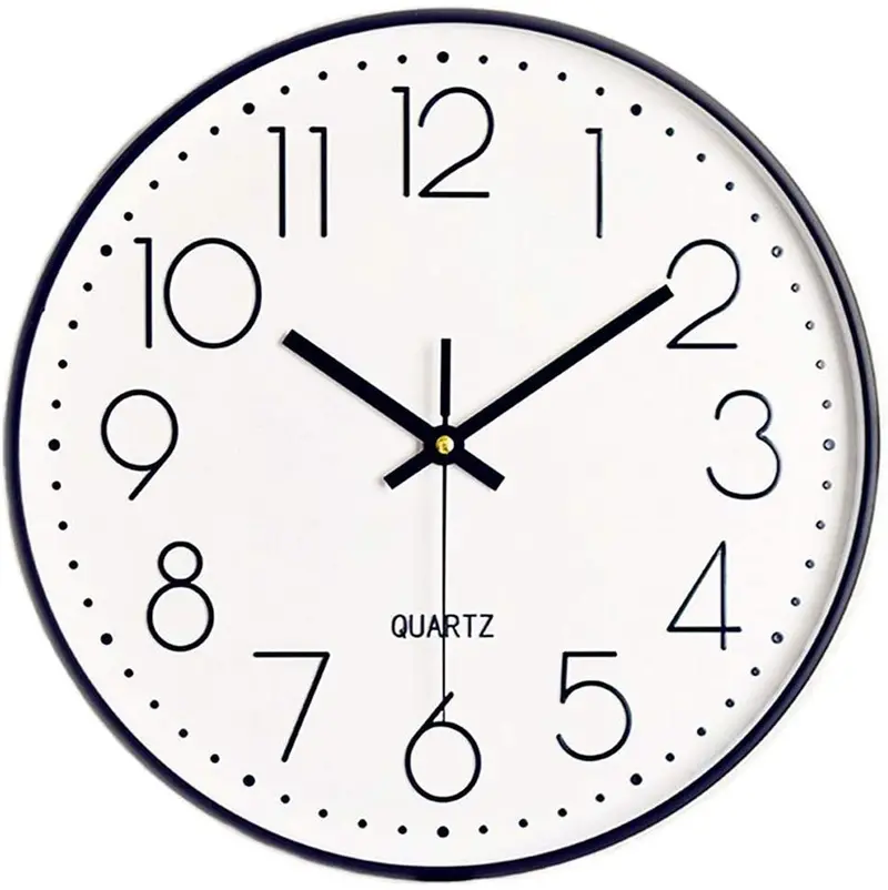 12-Inch Silent Quartz Wall Clock – Arabic Numeral Design in Black & White or Black & Gold