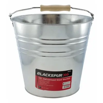 12-Litre Galvanized Steel Utility Bucket with Ergonomic Wood-Grip Handle