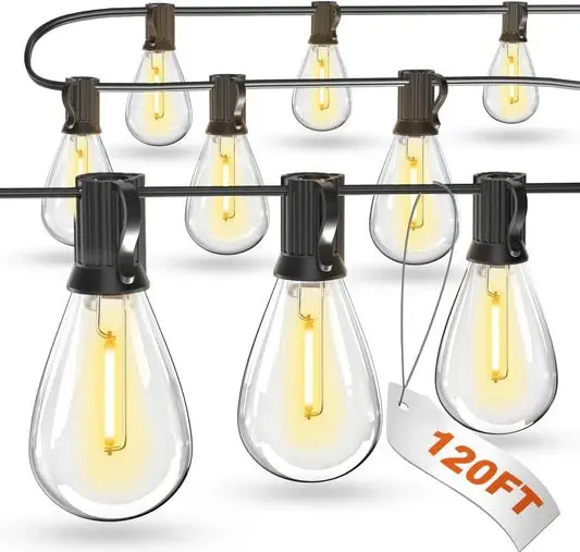 120-Foot Commercial-Grade Edison String Lights – 32 Shatterproof S11 Bulbs
