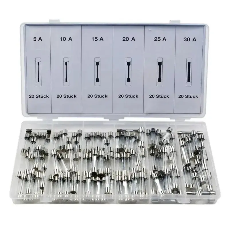 120-Piece 6×30mm Fast-Blow Glass Tube Fuse Set for Vehicles & Electronics (FS070008-14)