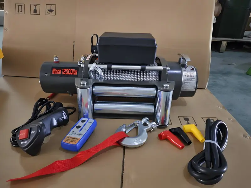 12,000-Lb Electric Winch – 12V DC, 6.6HP Motor, Wireless Remote, and Triple-Stage Gear System