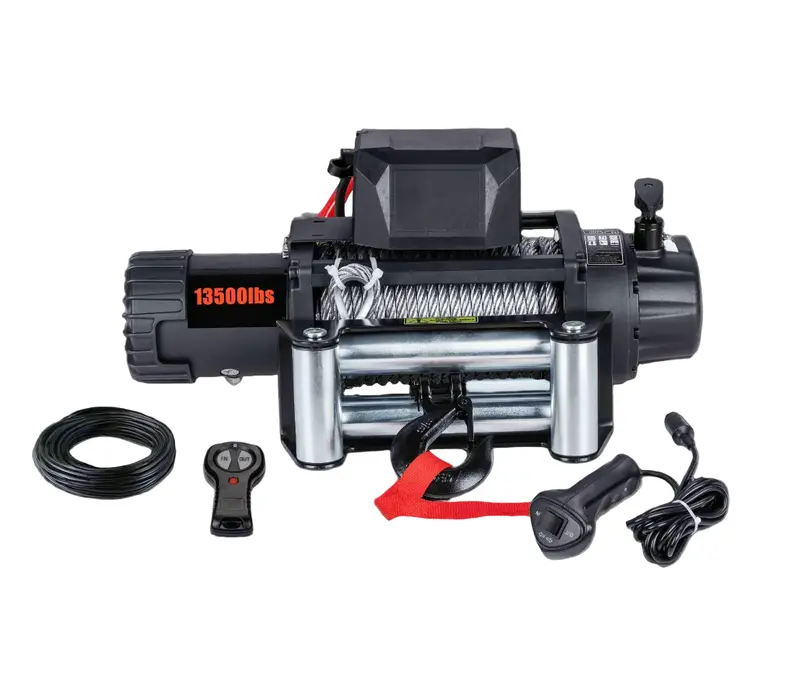 12V 13,500 lb Steel Rope Winch with Remote – Off-Road Recovery & Towing Solution (TXR13500)