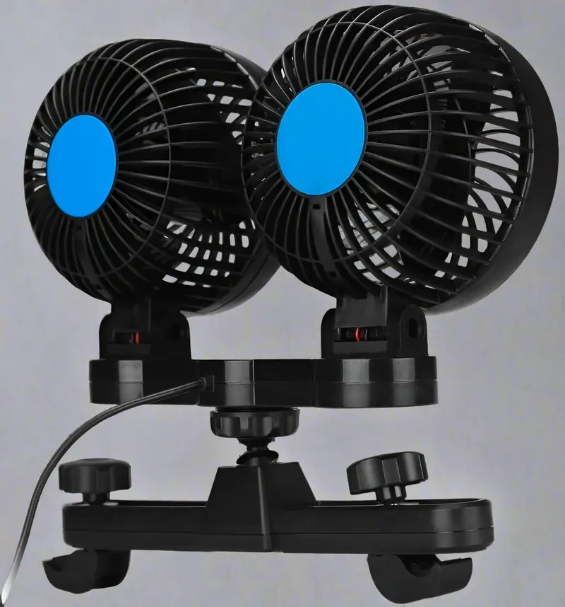 12V Dual-Head Car Ventilation Fan: 360° Rotating, Adjustable Cooling for Rear Seats & Pets