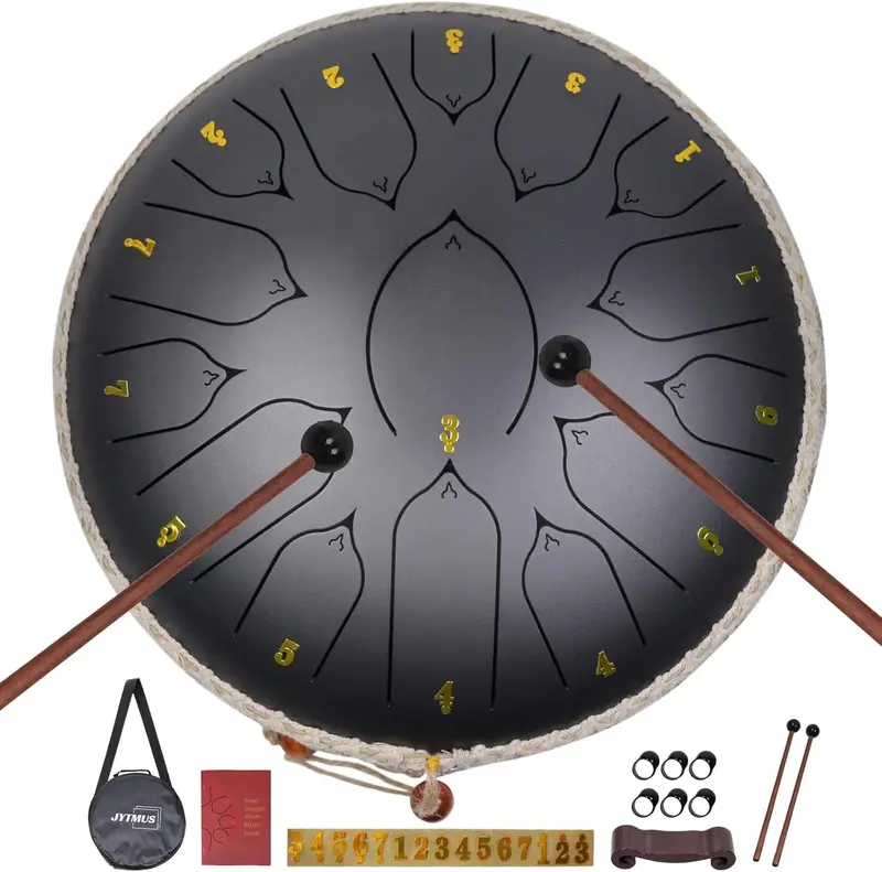 13-Inch Steel Tongue Drum with 15-Tone Scale – Portable Music Kit for Beginners & Professionals