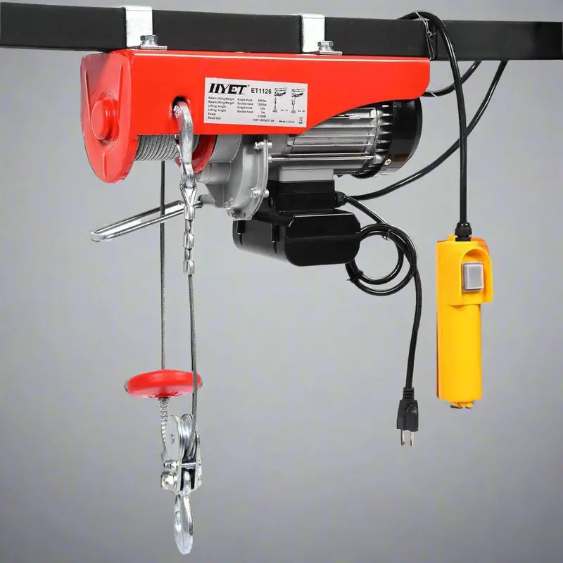 1320 LB Electric Overhead Winch Hoist – 110V AC-Powered Red Lifting Tool for Workshops and Job Sites | Model P12447