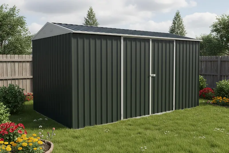 14′ x 8′ Double-Door Metal Garden Garage Shed – Weatherproof Outdoor Storage Building