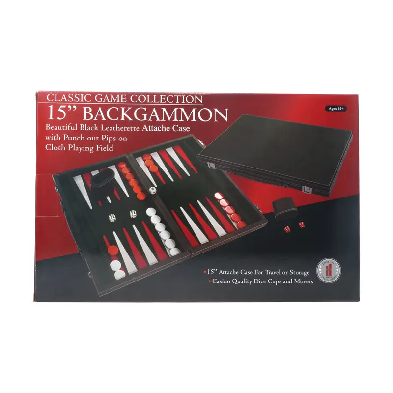 15-Inch Leatherette Backgammon Set – Classic Game Collection