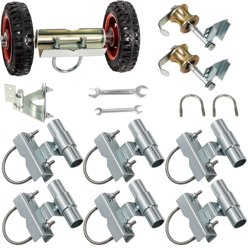 15-Piece Heavy-Duty Chain Link Gate Hardware Kit: Rollers, Hinges, and Mounting Components for Sliding Fences