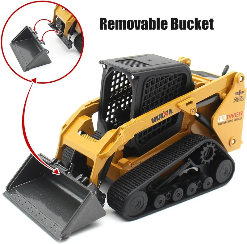 1:50 Scale Die-Cast Skid Steer Loader Toy – Functional Forklift, Shovel, and Grabber Attachments