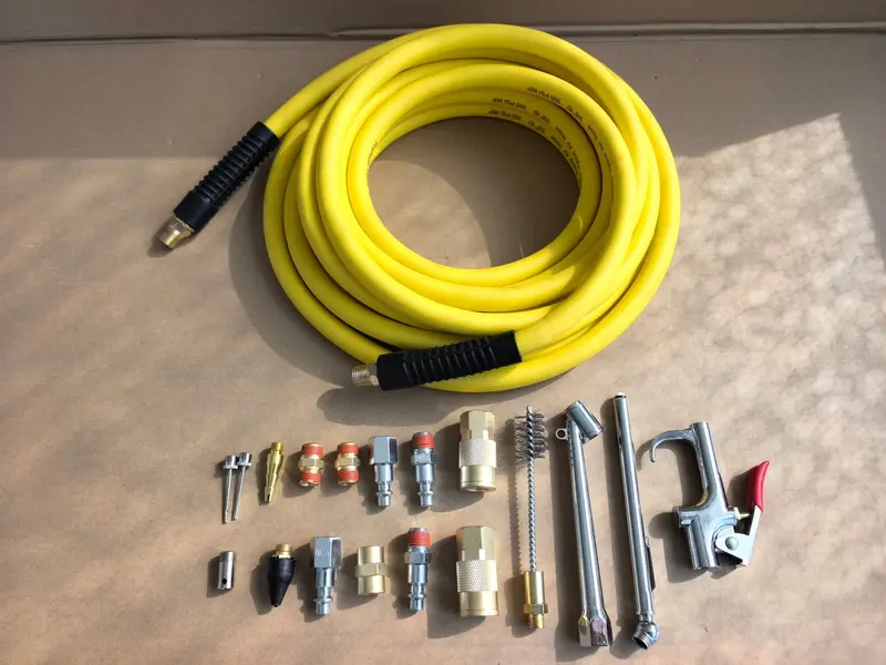 19-Piece Air Compressor Accessory Kit: Hybrid Hose, Quick-Connect Fittings, Blow Gun & Tire Gauge