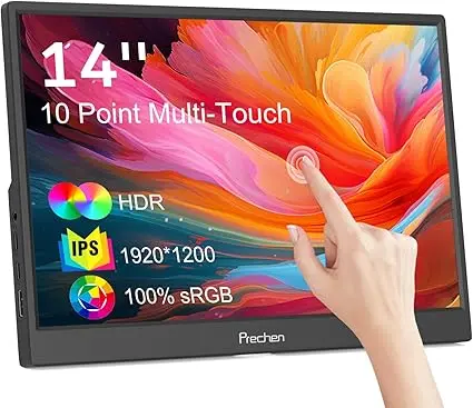 1920×1200 Touchscreen Portable Monitor – USB-C/HDMI IPS Display with Kickstand & Built-In Speakers