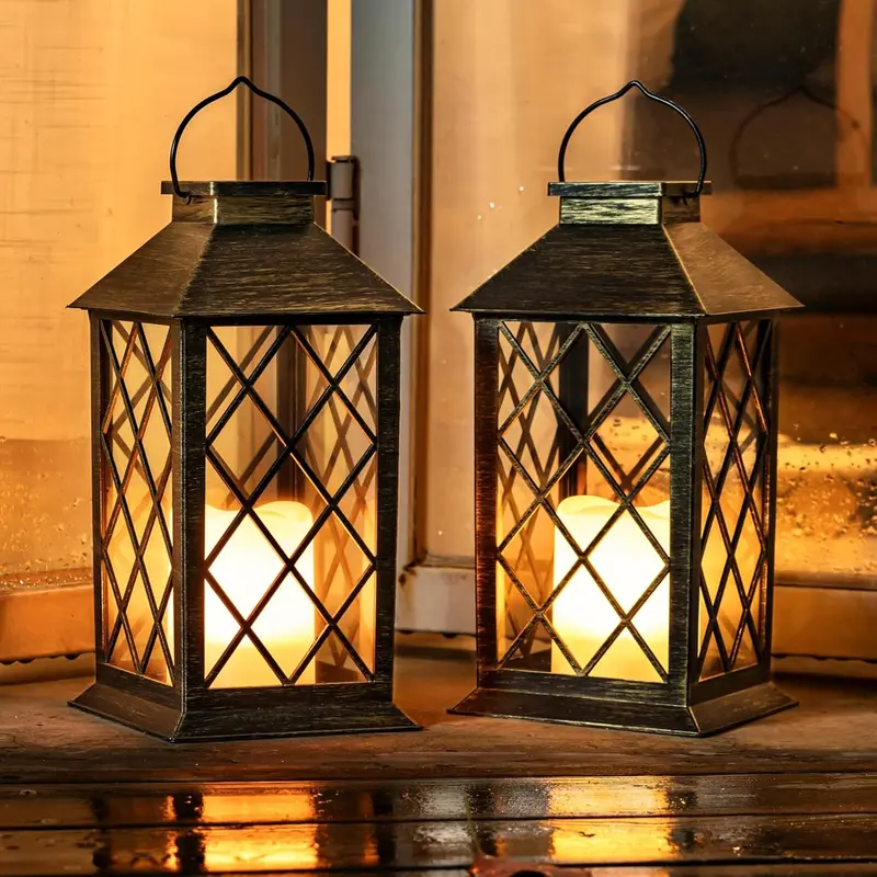 2-Pack Solar Hanging Lanterns – Waterproof Flameless LED Candle Lights for Outdoor Use