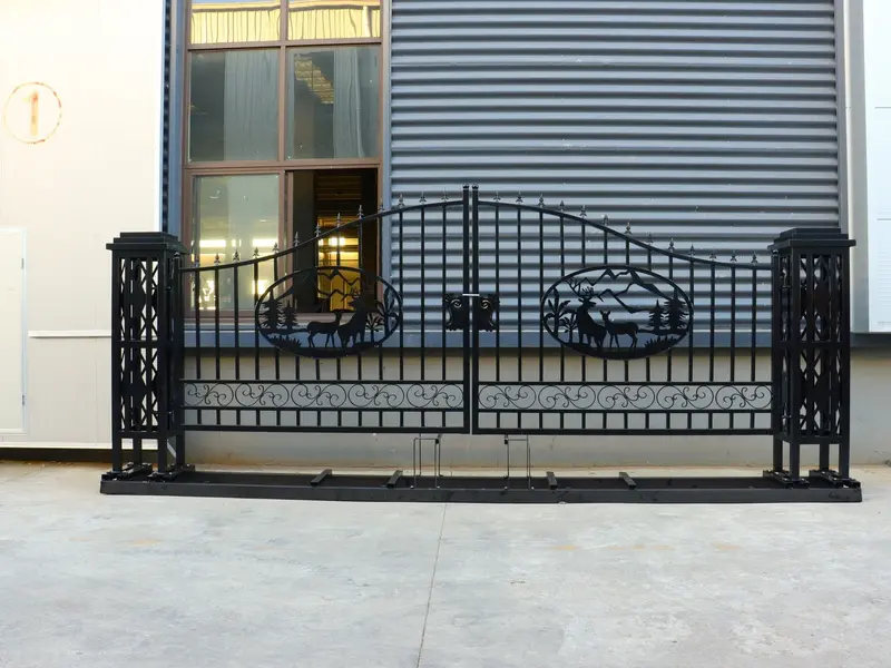20-Foot Black Dual-Swing Steel Driveway Gate – Elegant Deer-Themed Farm and Residential Access Kit