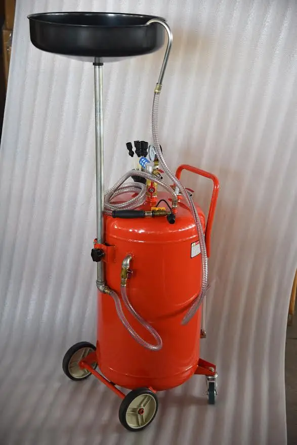 20-Gallon Portable Waste Oil Drain Tank with Integrated Valve and Transport Wheels