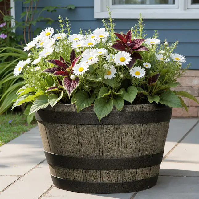 20-Inch Repurposed Whiskey Barrel Planter – Rustic Wooden Garden Pot for Outdoor Plants (053006)