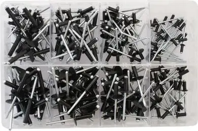 200-Piece Assorted Black Rivet Pack for General Fastening