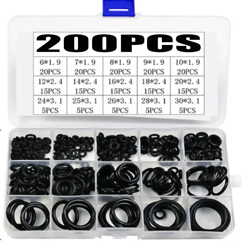 200-Piece Nitrile Rubber O-Ring Seal Gasket Collection (FS080121)