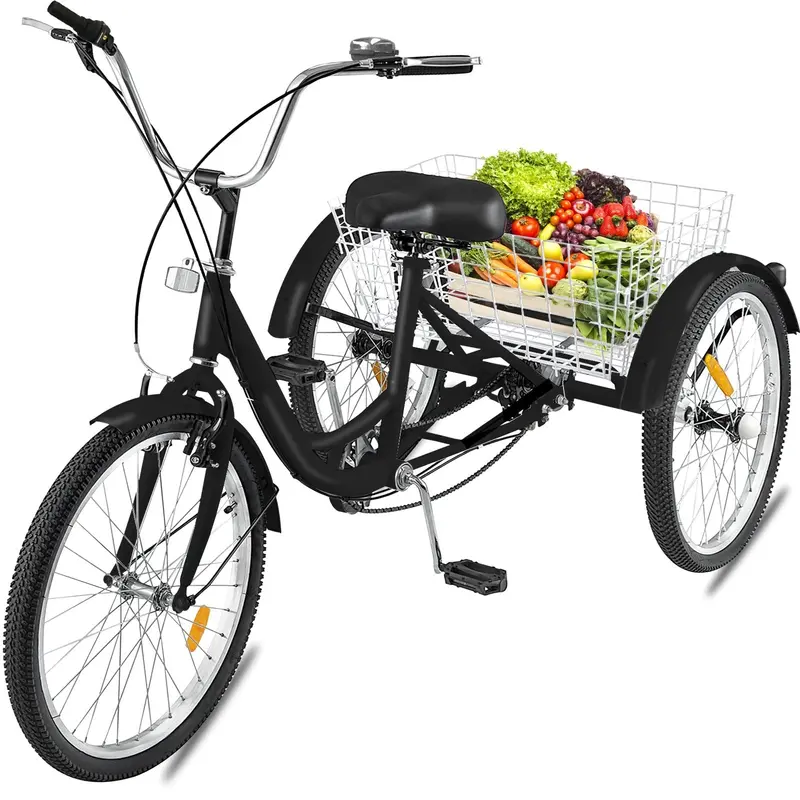 24-Inch 7-Speed Adult Tricycle with Front Basket – Shimano Gears, Comfort Ride