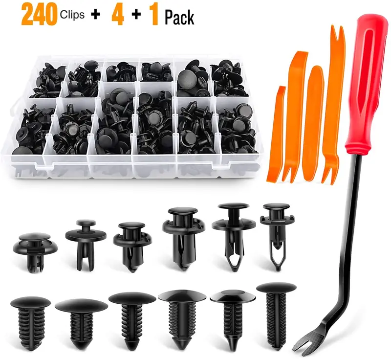 240-Piece Auto Body Push Pin Rivet Assortment – Includes Fastener Removal Tool