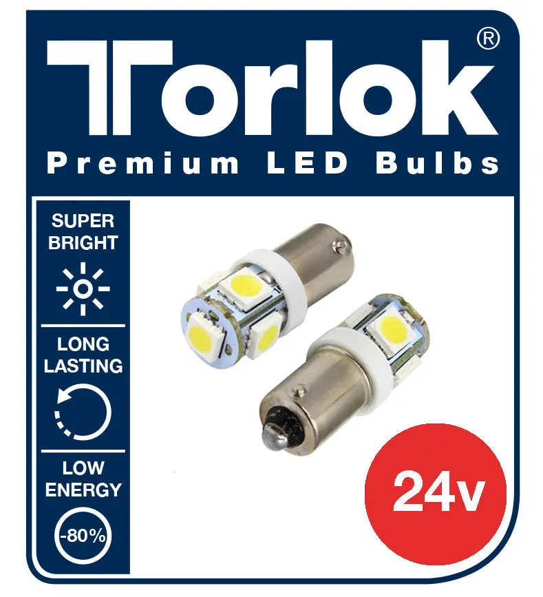 24V BA9 LED Truck Bulbs – 5-LED Design, Replaces 249 (T4W) – Pack of 2