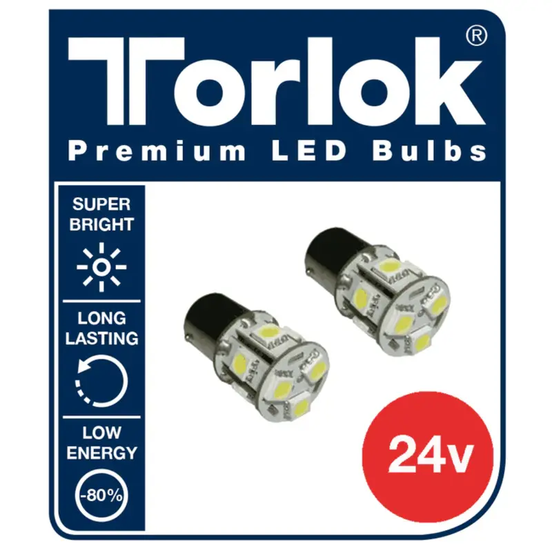 24V White BAY15D LED Stop and Tail Light Bulbs – Pack of 2