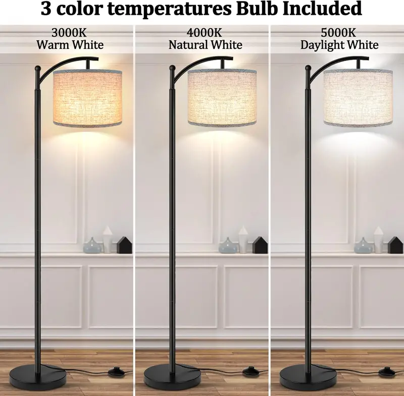 250330 Beige LED Floor Lamp – Minimalist Eye-Friendly Standing Light with Adjustable 3-Color Temperature Settings