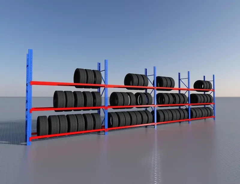 26-Foot Modular Tire Storage Rack – 3-Bay Heavy-Duty Steel System with 300kg Shelf Capacity (Starter + 3 Extensions) | SKU: 9261519