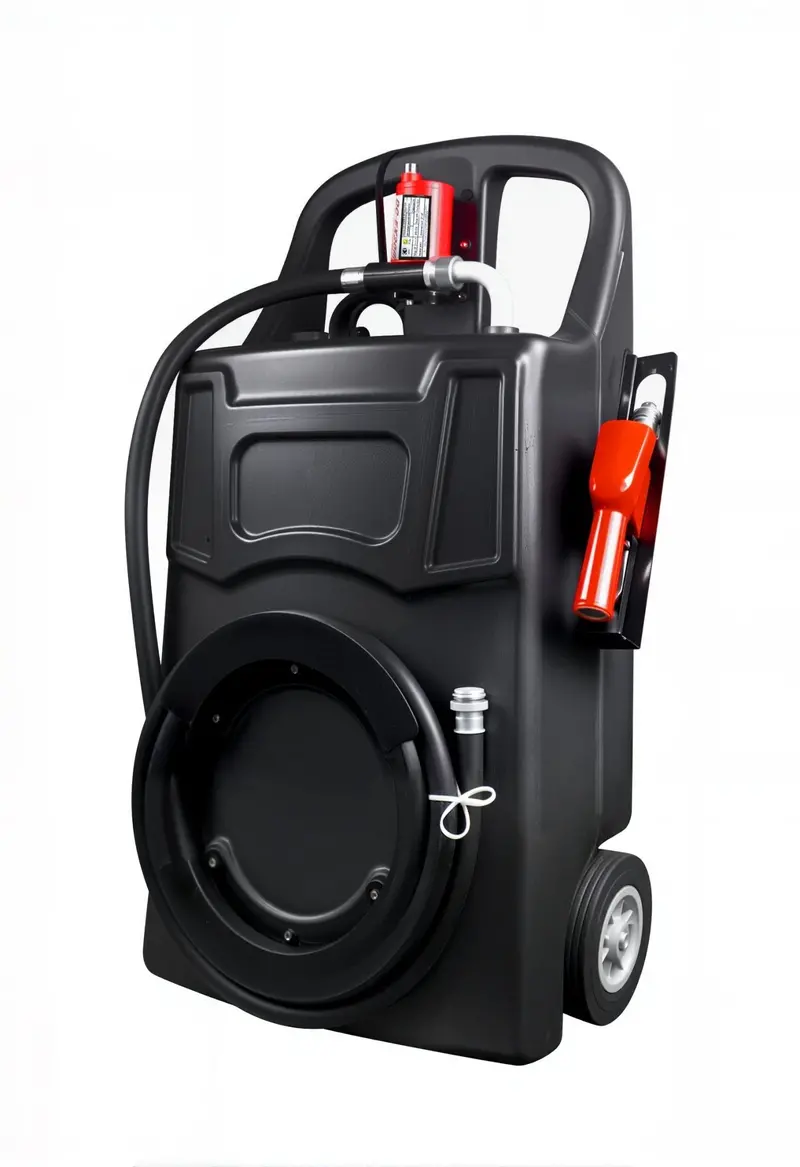 26-Gallon 12V Electric Fuel Transfer Tank for Gasoline and Diesel – 8 GPM Flow Rate with Auto Nozzle