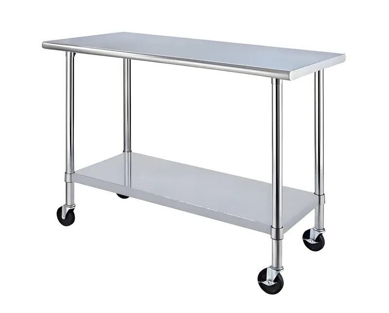 3-Foot Commercial Stainless Steel Mobile Work Table with Reinforced Frame and Casters (Model 1224544)