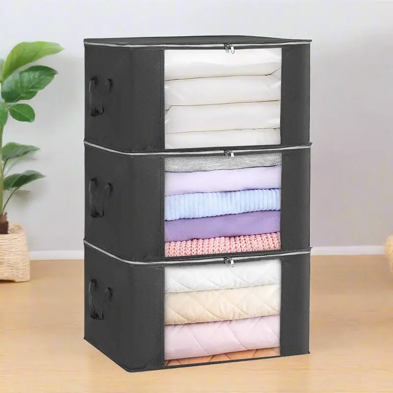 3-Pack Foldable Clothes Storage Bags – Large-Capacity Zippered Organizers with Clear Viewing Windows – AM0BS90