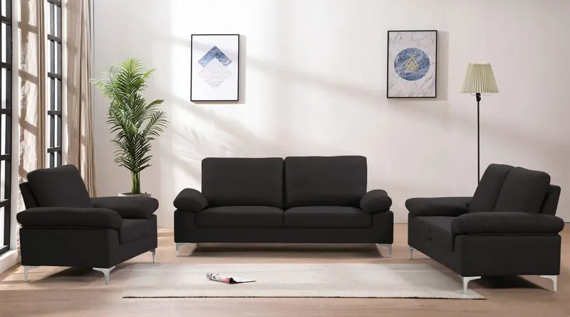3-Piece Air-Fabric Sofa Set – Modern Living Room Ensemble with Cushioned Pillows BT2282