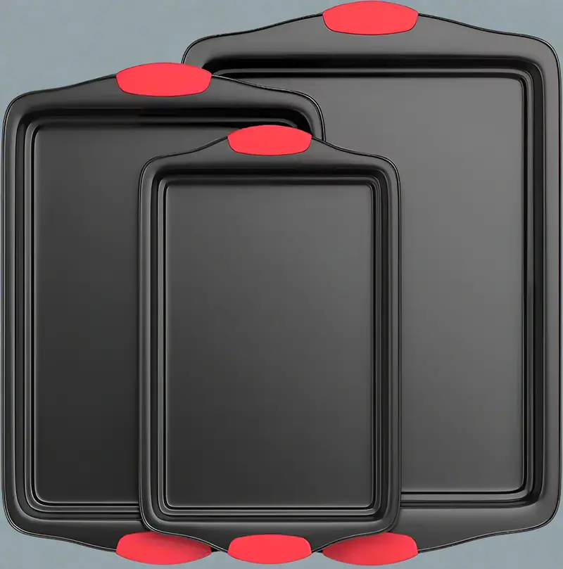 3-Piece Non-Stick Cookie Sheet Set – Carbon Steel Baking Trays with Heat-Resistant Handles