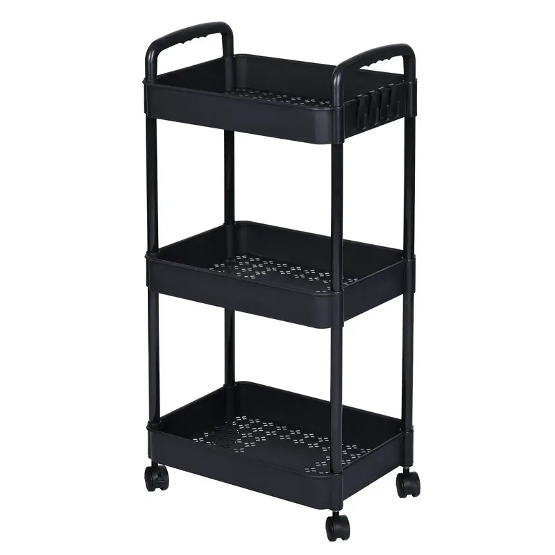 3-Tier Rolling Plastic Storage Cart — Compact Black Mobile Organizer (AMPTR373)