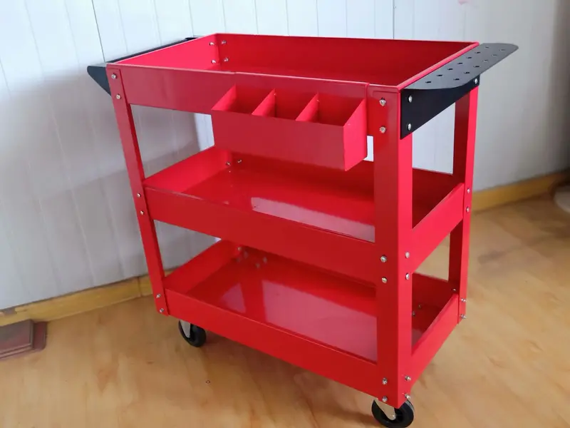 3-Tier Rolling Tool Cart – Compact Mobile Storage Unit with Handle and Industrial Wheels