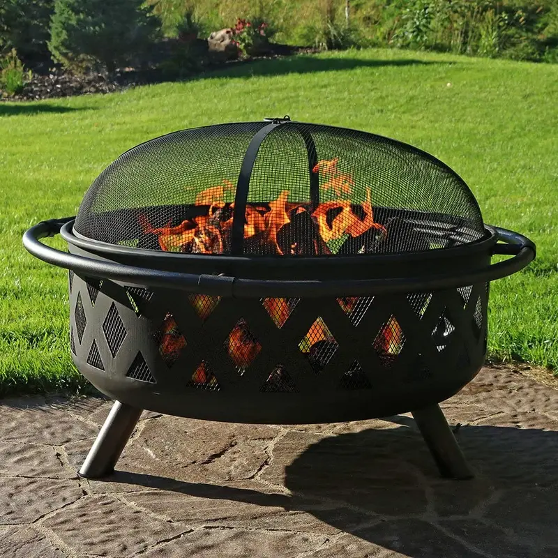 30-Inch Outdoor Fire Pit with Integrated BBQ Grill & Spark Screen – Oil-Rubbed Bronze Steel Finish – XY0619