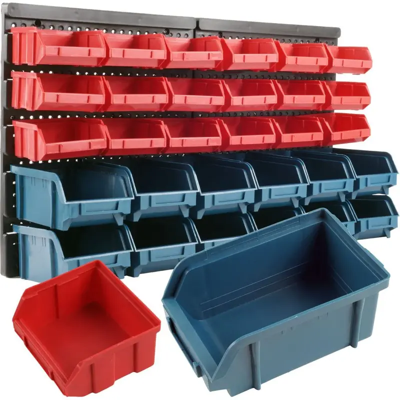 30-Piece Wall-Mounted Storage Bin System with Backboard – Modular Plastic Organizer (Model WT20761)