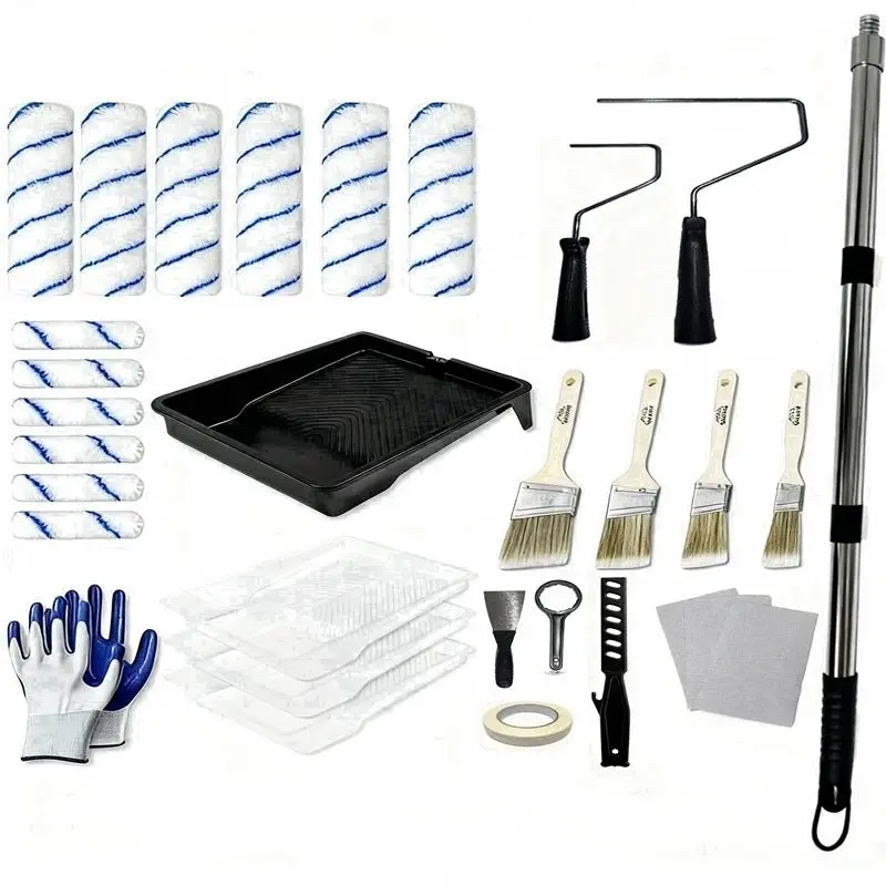 32-Piece Paint Roller Kit with Adjustable Extension Pole (12–59 in), Trays, and Brushes