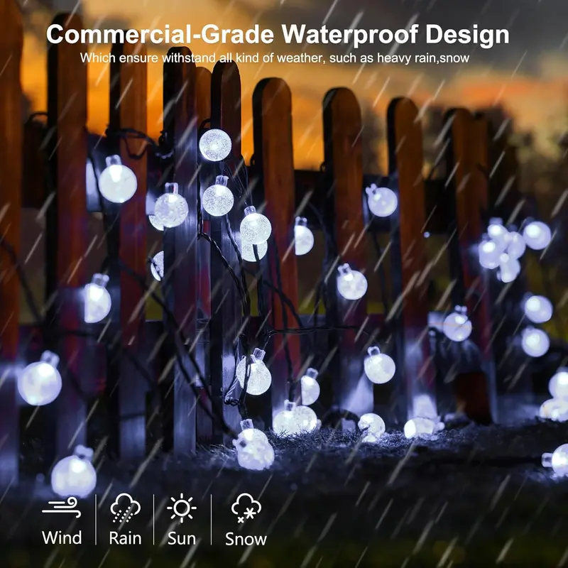 35-Foot Solar-Powered Globe String Lights – 60 LED Waterproof Outdoor Patio & Garden Lighting (Warm White / Bright White / RGB)