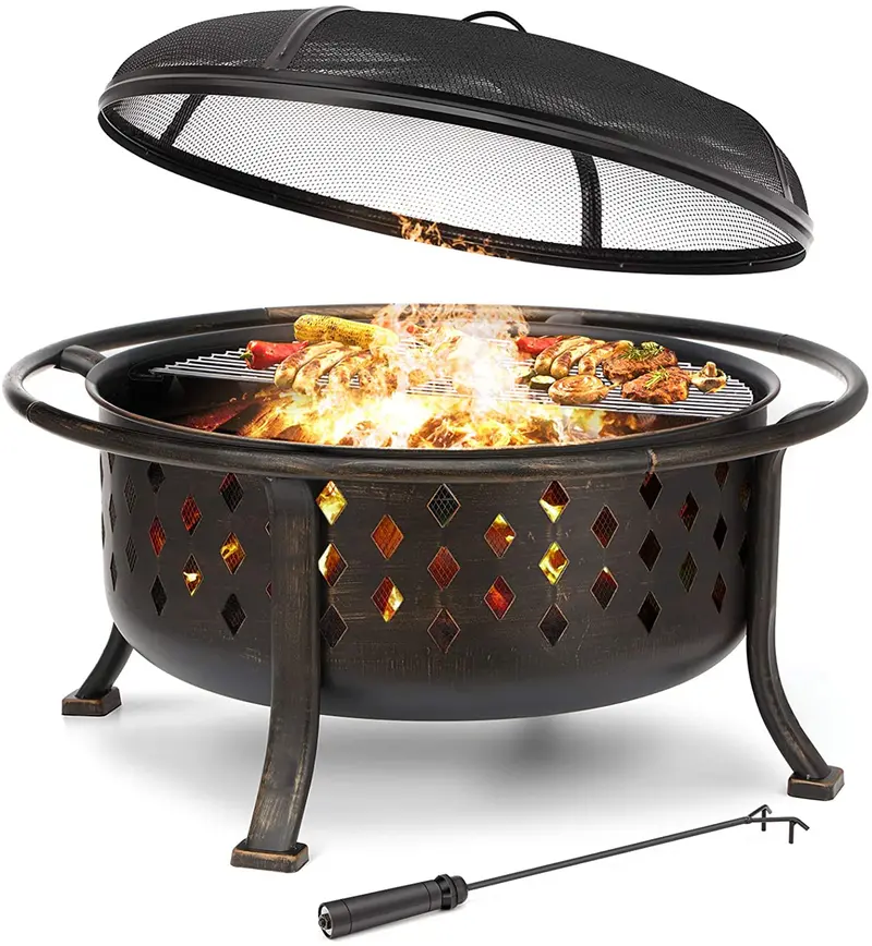36″ Wood-Burning Fire Pit & BBQ Grill Combo – Outdoor Patio Fire Bowl with Cooking Grate & Rubbed Bronze Finish (10114FP)